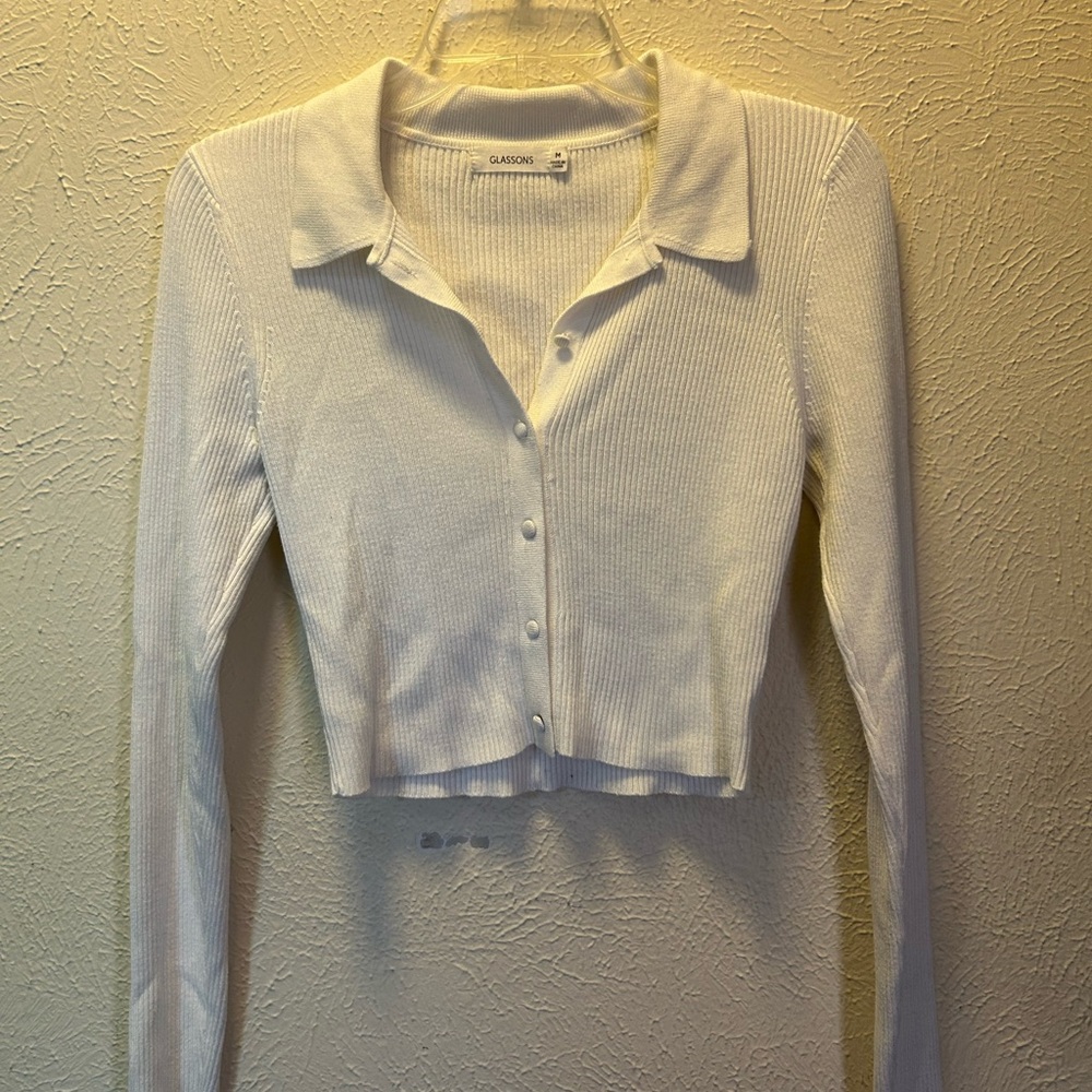 Glassons Cream Ribbed Button-Down Shirt